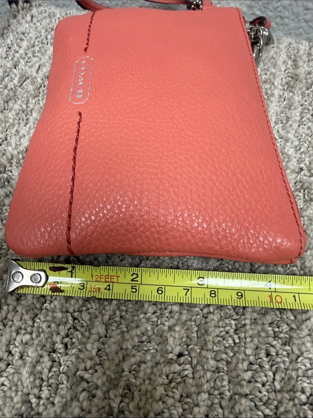 Vintage Y2K COACH Pebbled Leather Wristlet in Coral